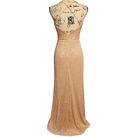 Morgan & Co Blush Sequin Evening Gown